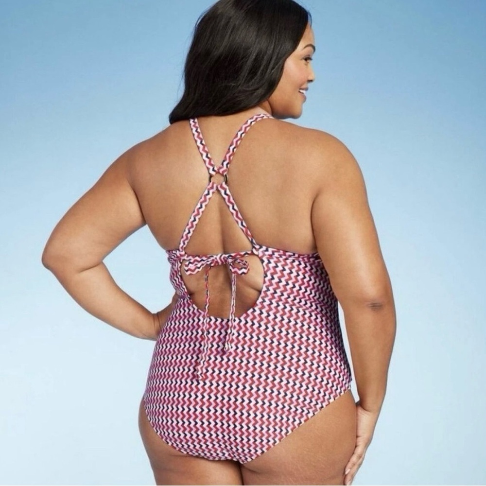 Kona Sol One Piece Chevron Swimsuit Women’s Plus Size 20 Multicolor Strappy - Picture 2 of 10